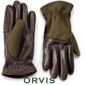 NWT Men's ORVIS Wool, Leather, cashmere lined gloves, olive/brown, L